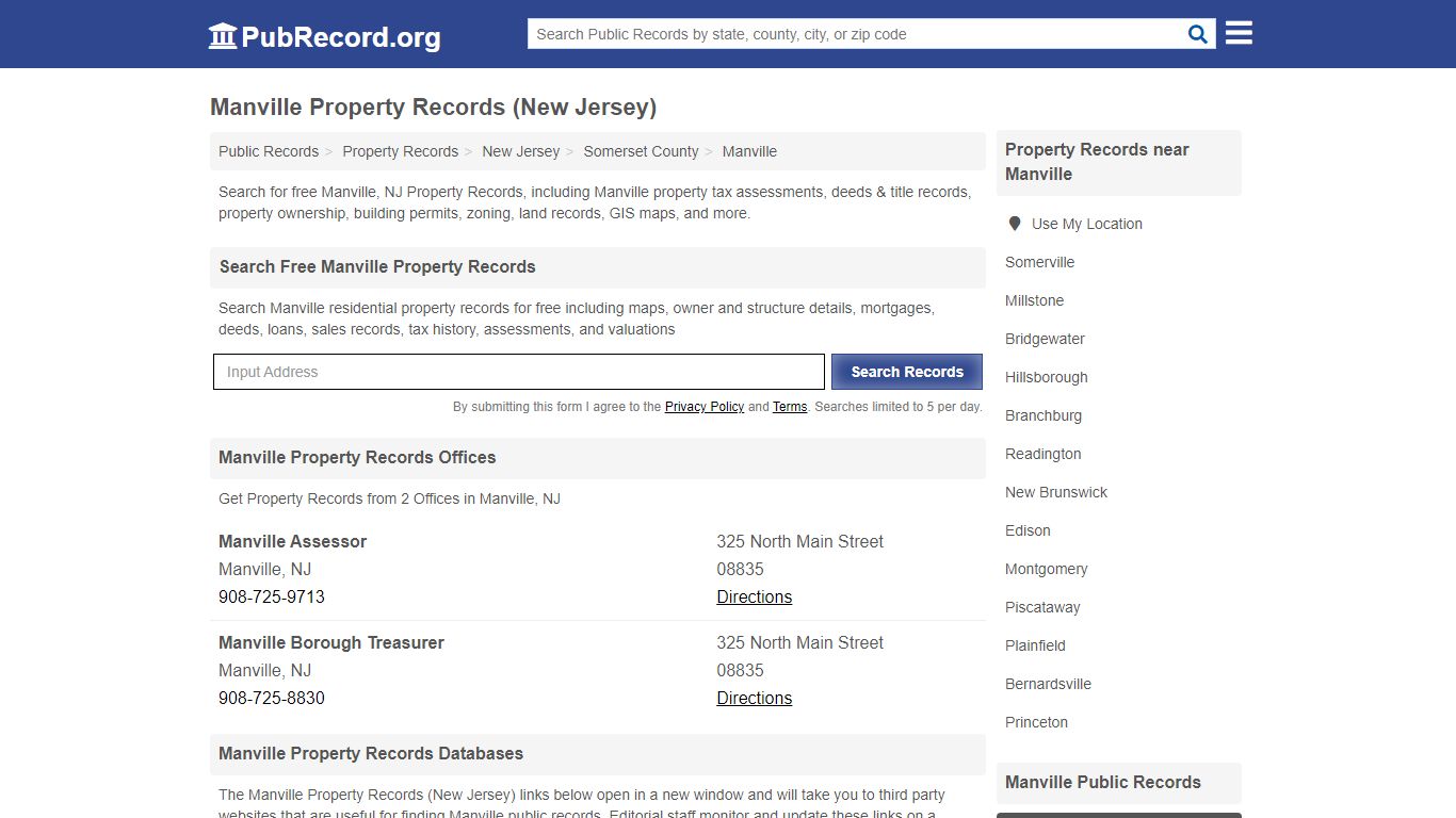 Manville Property Records (New Jersey) - Public Record